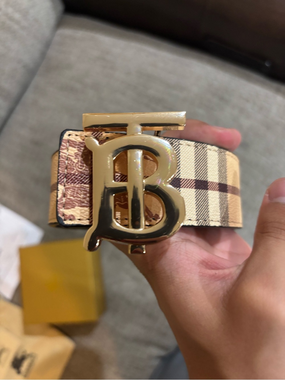 Burberry Reversible Check TB Plaque Belt